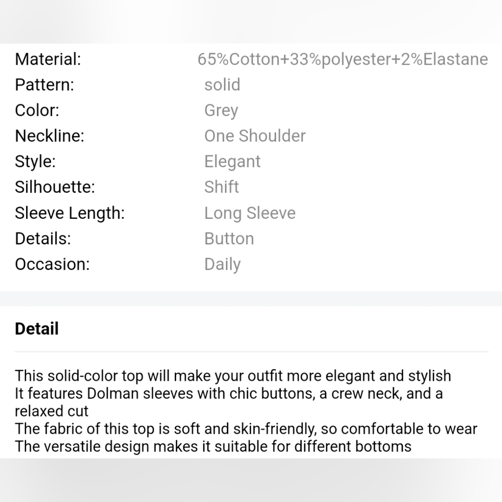 New Dolman Gray Casual top button detail - Picture 8 of 9
